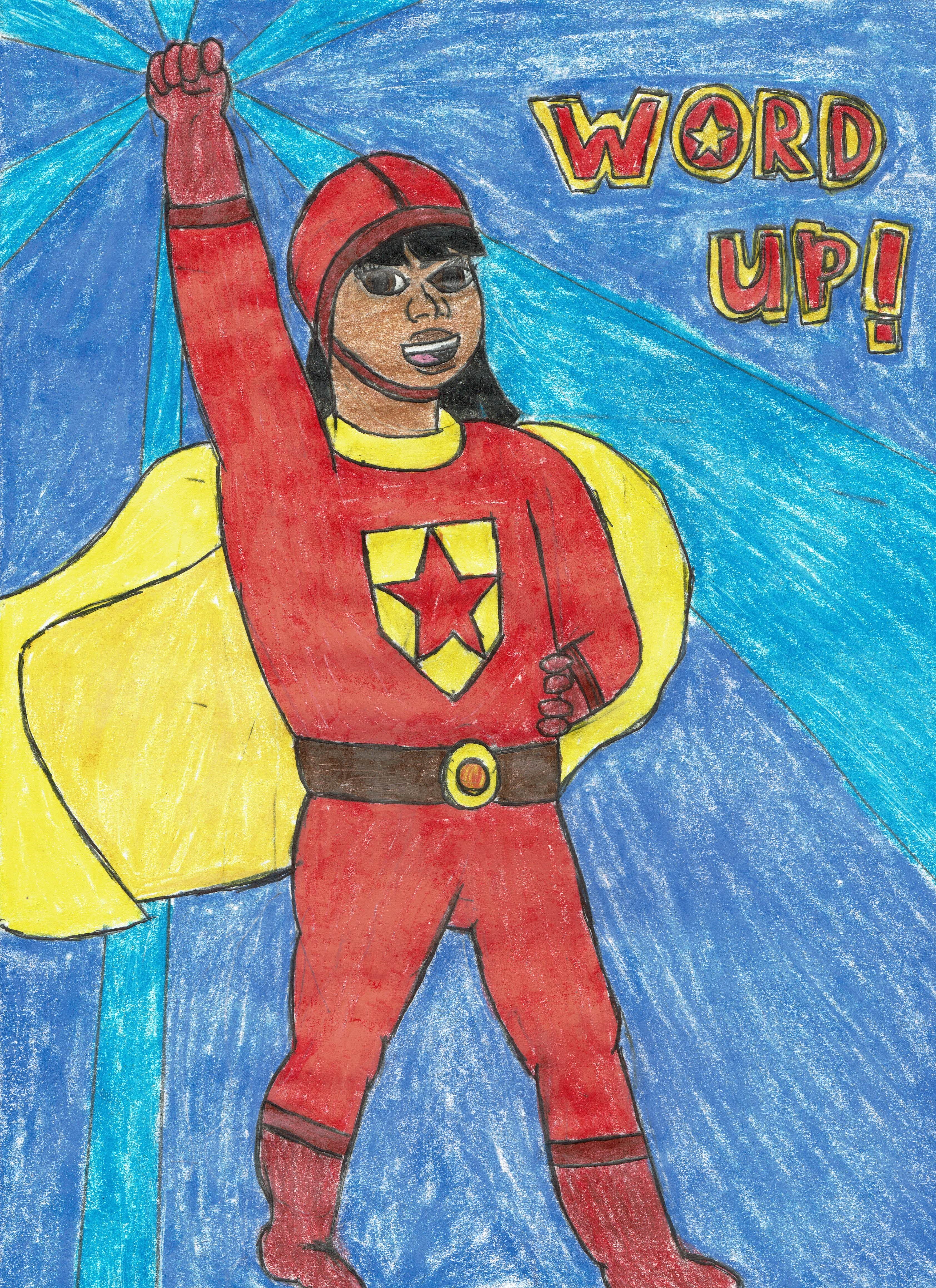 Colored pencil and pen art of Word Girl saying her catchphrase, Word Up. Word  Girl was my favorite cartoon ever as a little kid, and I used to use half of my computer time watching the webisodes, waiting for the uploads of new episodes on PBS Kids.